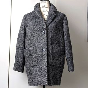 Zara Kids Girls Monteco Coat Herringbone Gray White Black Size 13-14